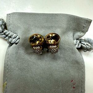 Judith, Ripka sterling silver, gold, diamond citrine, J hoop earrings